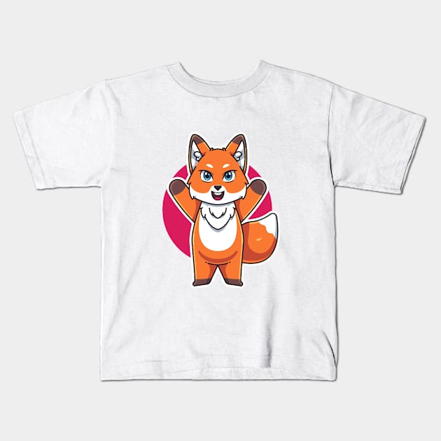 cute fox cartoon illustration vector Kids T-Shirt by Dmonte